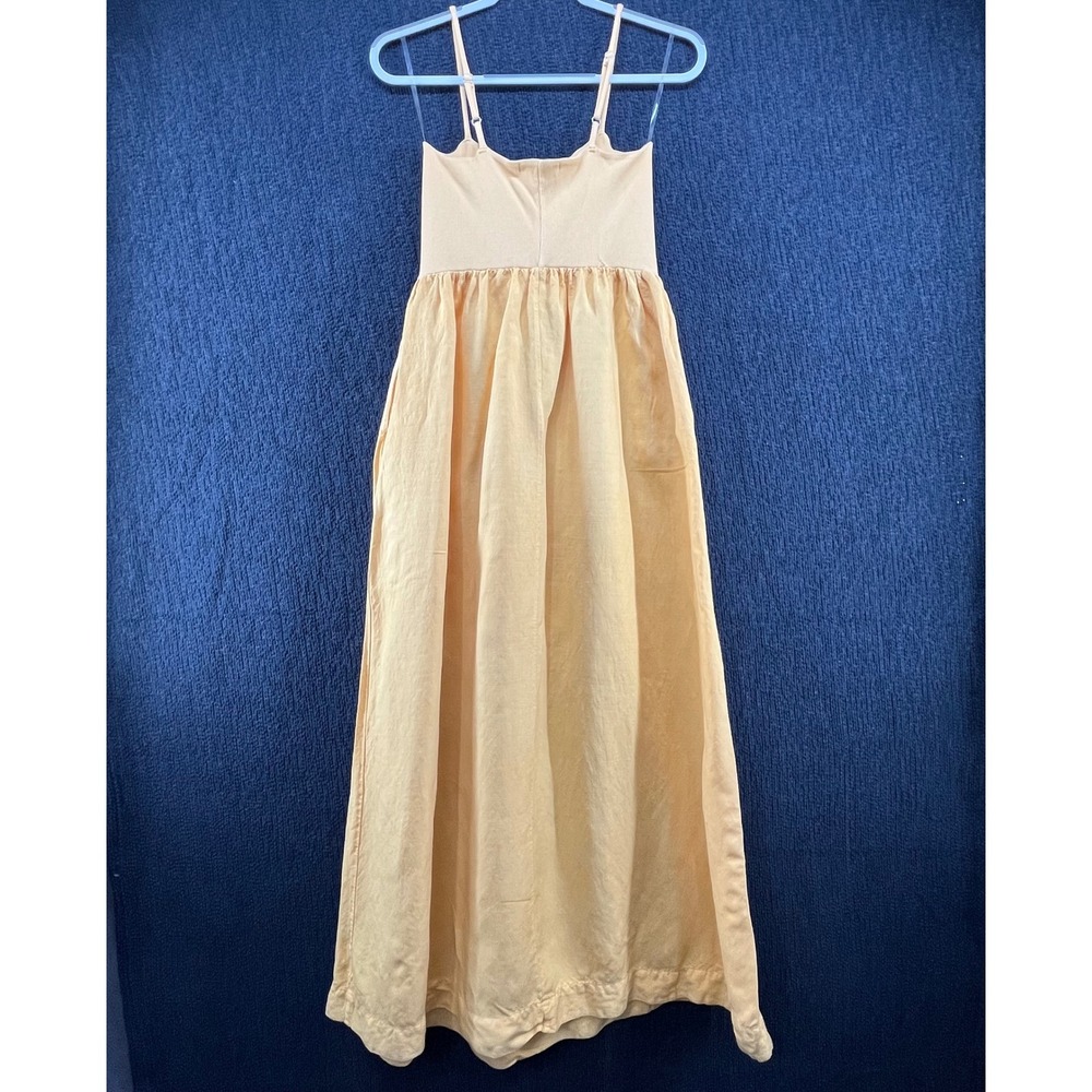 Stateside Womens Ribbed Linen Blend Maxi Dress Orange Sleeveless Pockets Small